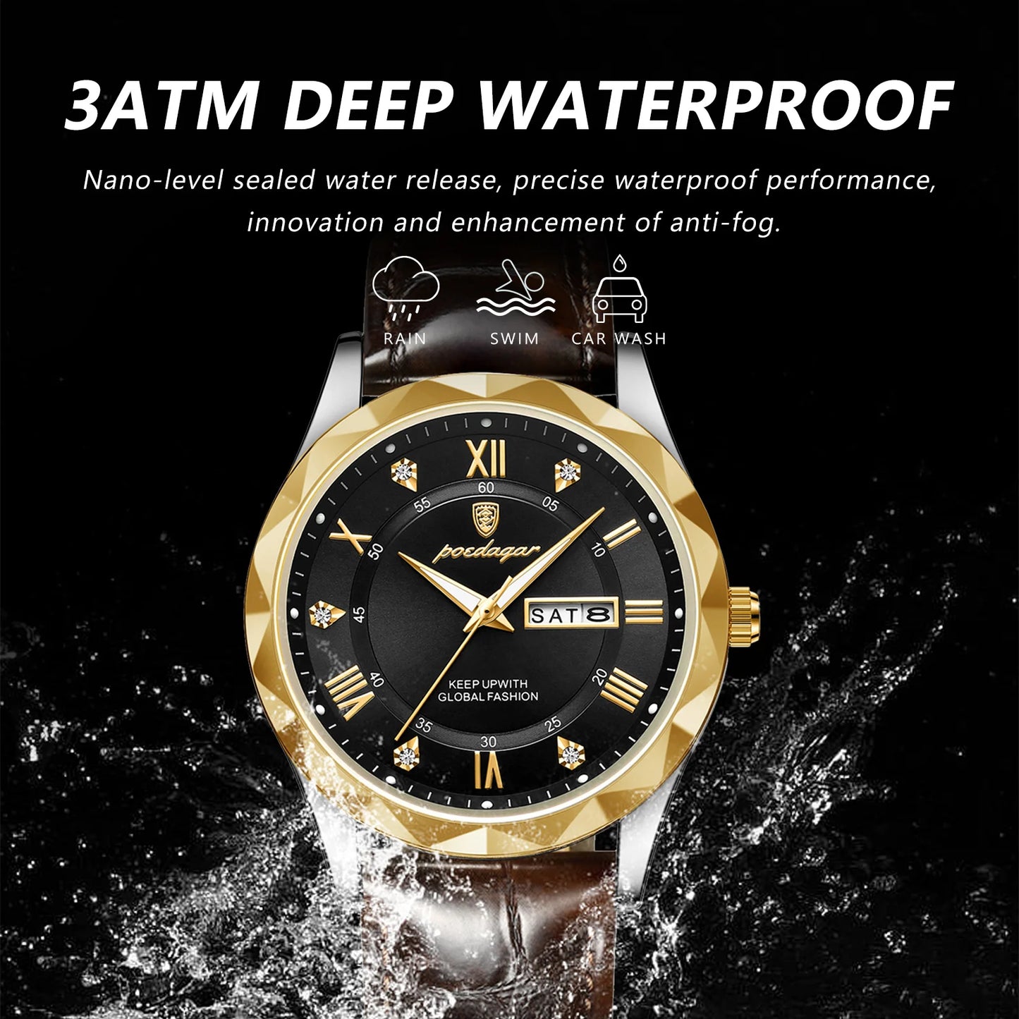 Luxury Business Man Wristwatch Waterproof  Quartz  Leather Men's Watches