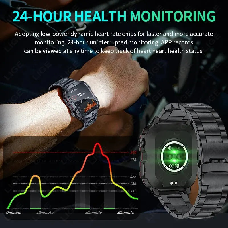 LIGE New Smart Watch 1.96 Inch Screen 420 MAh Bluetooth Call Voice Assistant Waterproof