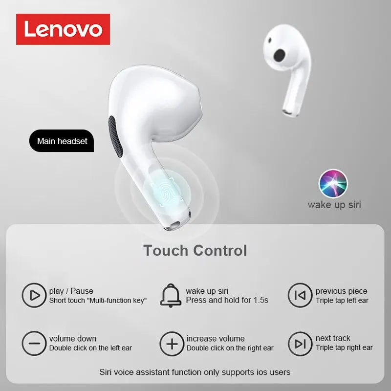 Lenovo Wireless Bluetooth 5.0 Earbuds Bass Touch Control Stereo Noise Reduction