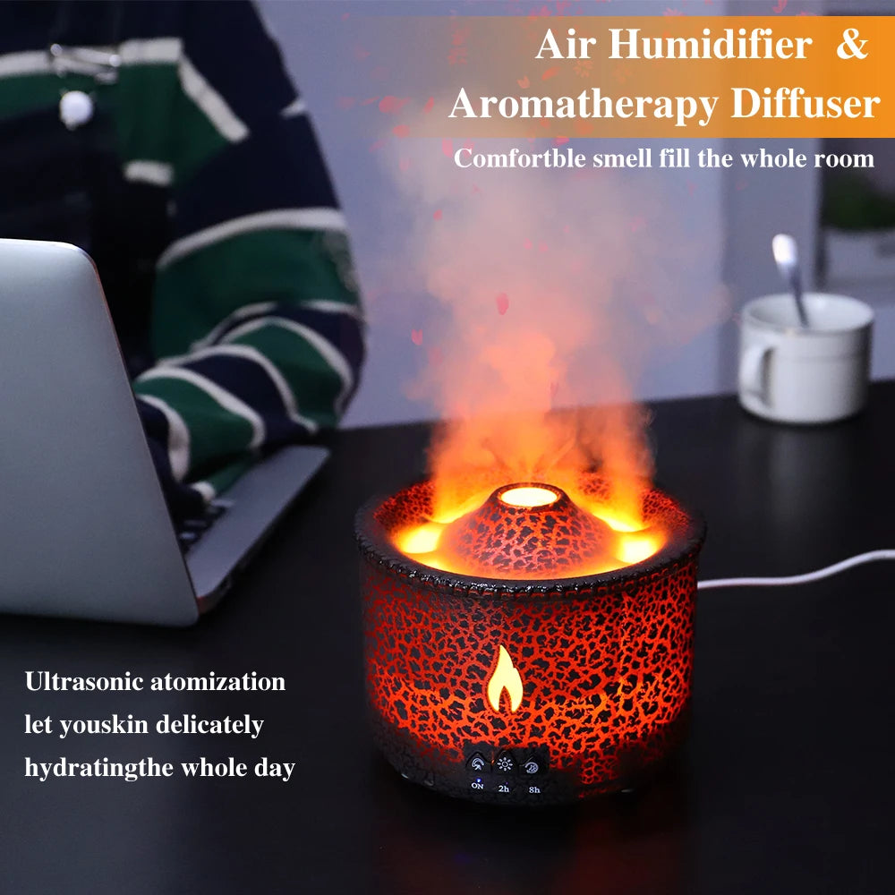 Volcano Fire Flame Air Humidifier Aroma Diffuser Essential Oil with Remote Control Jellyfish