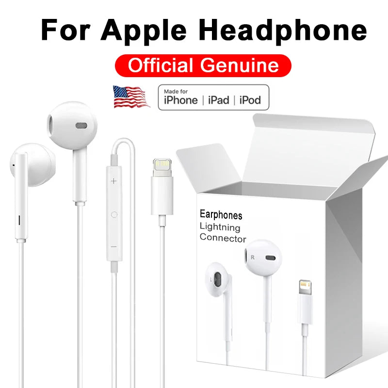 Original For Apple Headphones For iPhone 14 13 12 11 15 Pro Max mini Lightning Earphones XS XR 8 Plus SE Wired Bluetooth Earbud