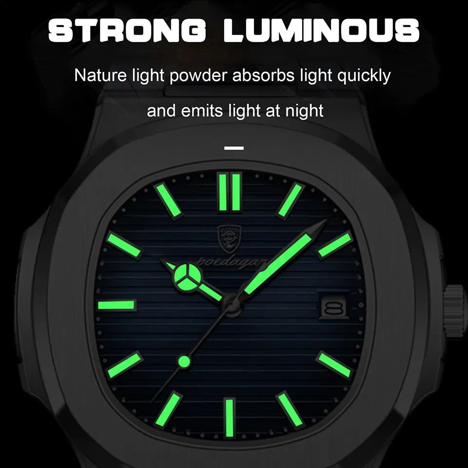POEDAGAR Luxury Watch Business Waterproof Male Clock Stainless Steel Square Quartz Men