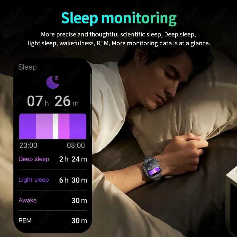 LIGE New Smart Watch 1.96 Inch Screen 420 MAh Bluetooth Call Voice Assistant Waterproof