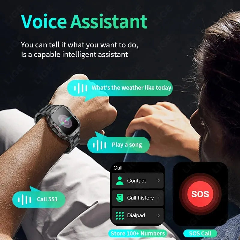 LIGE New Smart Watch 1.96 Inch Screen 420 MAh Bluetooth Call Voice Assistant Waterproof