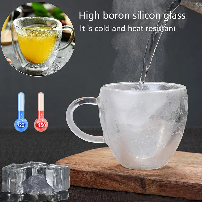 Glass Coffee Mug Heart Shaped Double Wall Heat Resistant