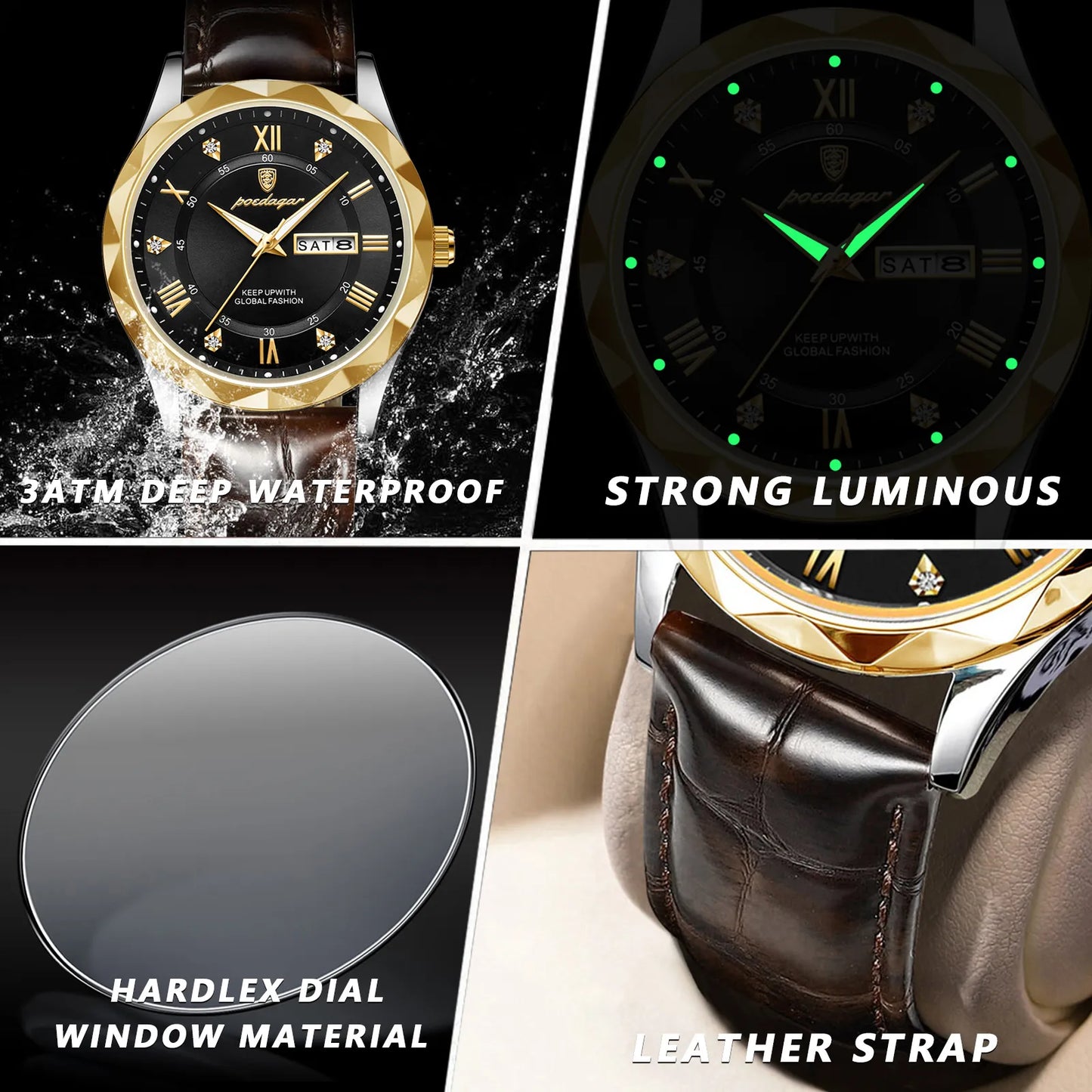 Luxury Business Man Wristwatch Waterproof  Quartz  Leather Men's Watches