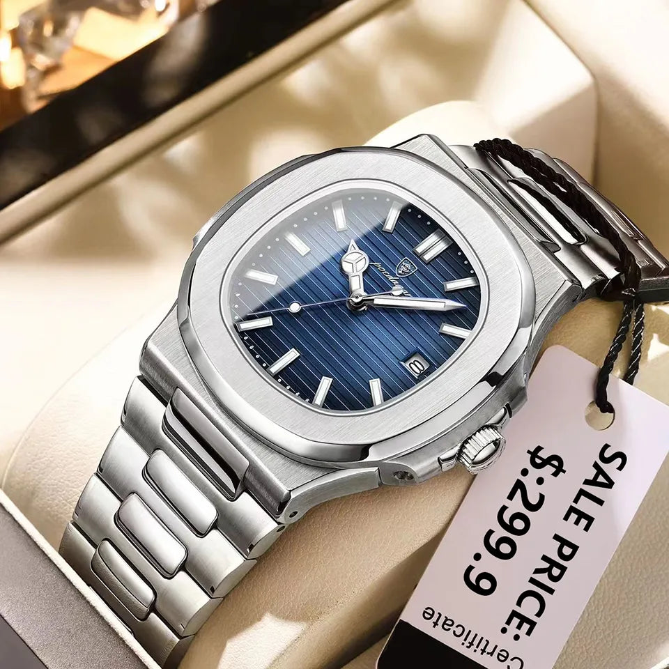 POEDAGAR Luxury Watch Business Waterproof Male Clock Stainless Steel Square Quartz Men