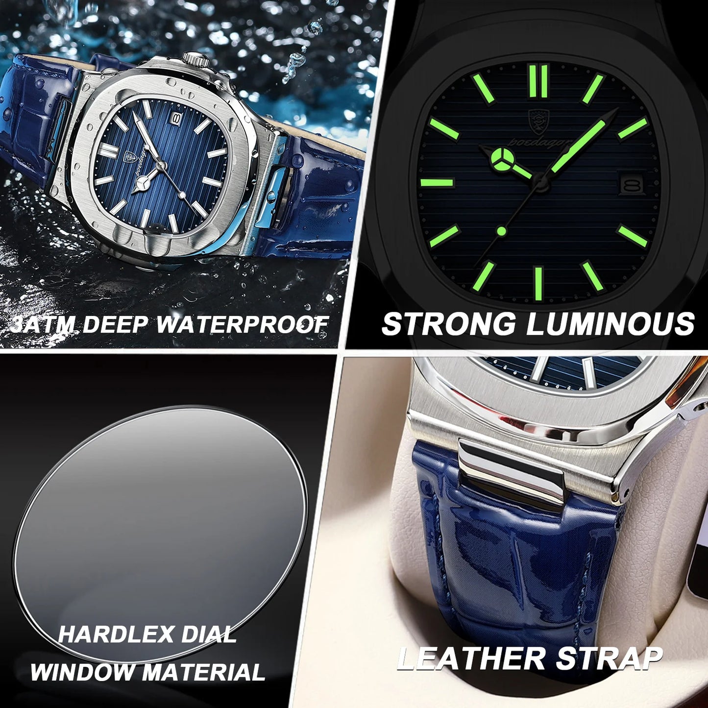 POEDAGAR Luxury Man Wristwatch Waterproof Quartz