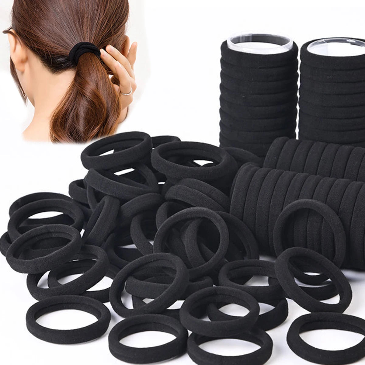 50/100pcs Black Hair Bands for Women Girls Hairband High Elastic